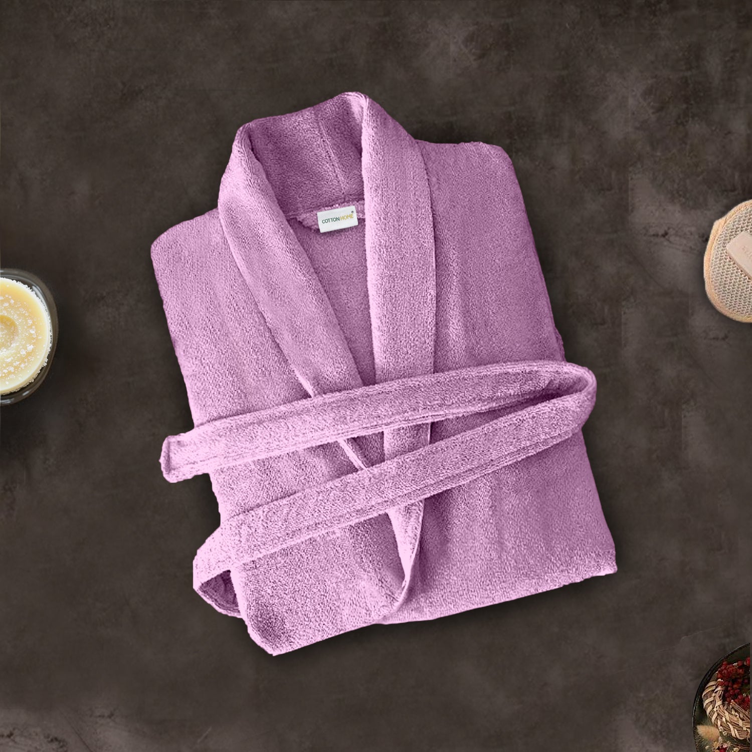 Premium Cotton Lavender Terry Bathrobe with Pockets Suitable for Men and Women, Soft & Warm Terry Home Bathrobe, Sleepwear Loungewear, One Size Fits All - Cotton Home