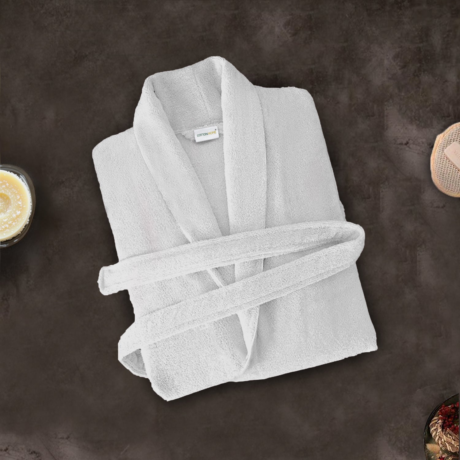 Premium Cotton White Terry Bathrobe with Pockets Suitable for Men and Women, Soft & Warm Terry Home Bathrobe, Sleepwear Loungewear, One Size Fits All - Cotton Home