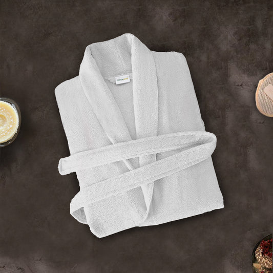 Premium Cotton White Terry Bathrobe with Pockets Suitable for Men and Women, Soft & Warm Terry Home Bathrobe, Sleepwear Loungewear, One Size Fits All - Cotton Home