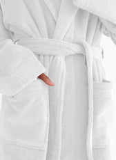 Premium Cotton White Terry Bathrobe with Pockets Suitable for Men and Women, Soft & Warm Terry Home Bathrobe, Sleepwear Loungewear, One Size Fits All - Cotton Home