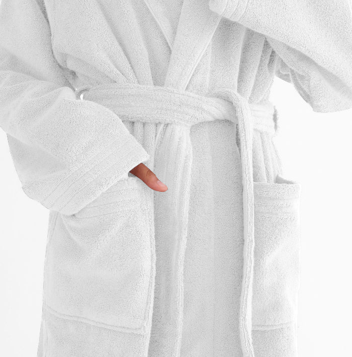 Premium Cotton White Terry Bathrobe with Pockets Suitable for Men and Women, Soft & Warm Terry Home Bathrobe, Sleepwear Loungewear, One Size Fits All - Cotton Home