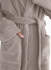 Premium Cotton Taupe Terry Bathrobe with Pockets Suitable for Men and Women, Soft & Warm Terry Home Bathrobe, Sleepwear Loungewear, One Size Fits All - Cotton Home