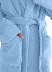 Premium Cotton Sky Blue Terry Bathrobe with Pockets Suitable for Men and Women, Soft & Warm Terry Home Bathrobe, Sleepwear Loungewear, One Size Fits All - Cotton Home
