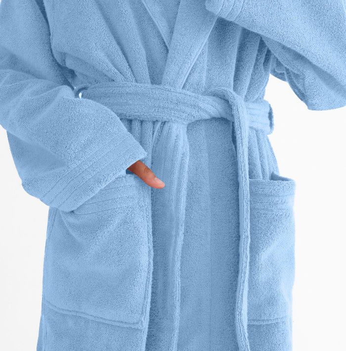 Premium Cotton Sky Blue Terry Bathrobe with Pockets Suitable for Men and Women, Soft & Warm Terry Home Bathrobe, Sleepwear Loungewear, One Size Fits All - Cotton Home