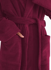 Premium Cotton Burgundy Terry Bathrobe with Pockets Suitable for Men and Women, Soft & Warm Terry Home Bathrobe, Sleepwear Loungewear, One Size Fits All - Cotton Home