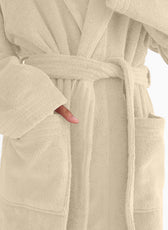 Premium Cotton Cream Terry Bathrobe with Pockets Suitable for Men and Women, Soft & Warm Terry Home Bathrobe, Sleepwear Loungewear, One Size Fits All - Cotton Home