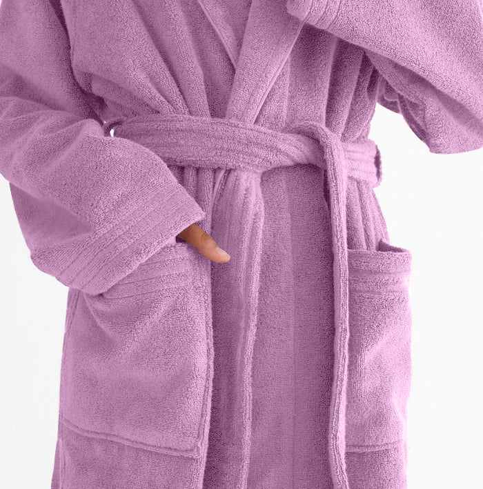 Premium Cotton Lavender Terry Bathrobe with Pockets Suitable for Men and Women, Soft & Warm Terry Home Bathrobe, Sleepwear Loungewear, One Size Fits All - Cotton Home