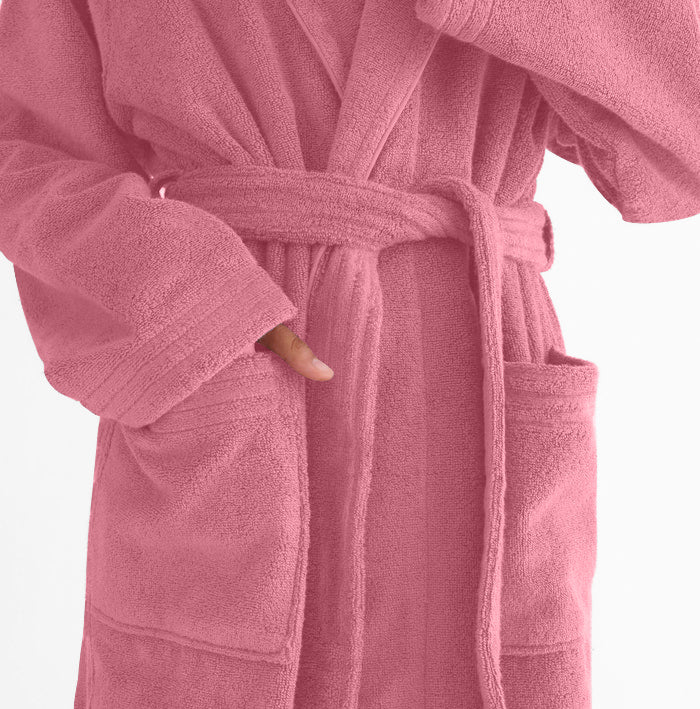 Premium Cotton Rose Pink Terry Bathrobe with Pockets Suitable for Men and Women, Soft & Warm Terry Home Bathrobe, Sleepwear Loungewear, One Size Fits All - Cotton Home