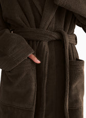 Premium Cotton Brown Terry Bathrobe with Pockets Suitable for Men and Women, Soft & Warm Terry Home Bathrobe, Sleepwear Loungewear, One Size Fits All - Cotton Home