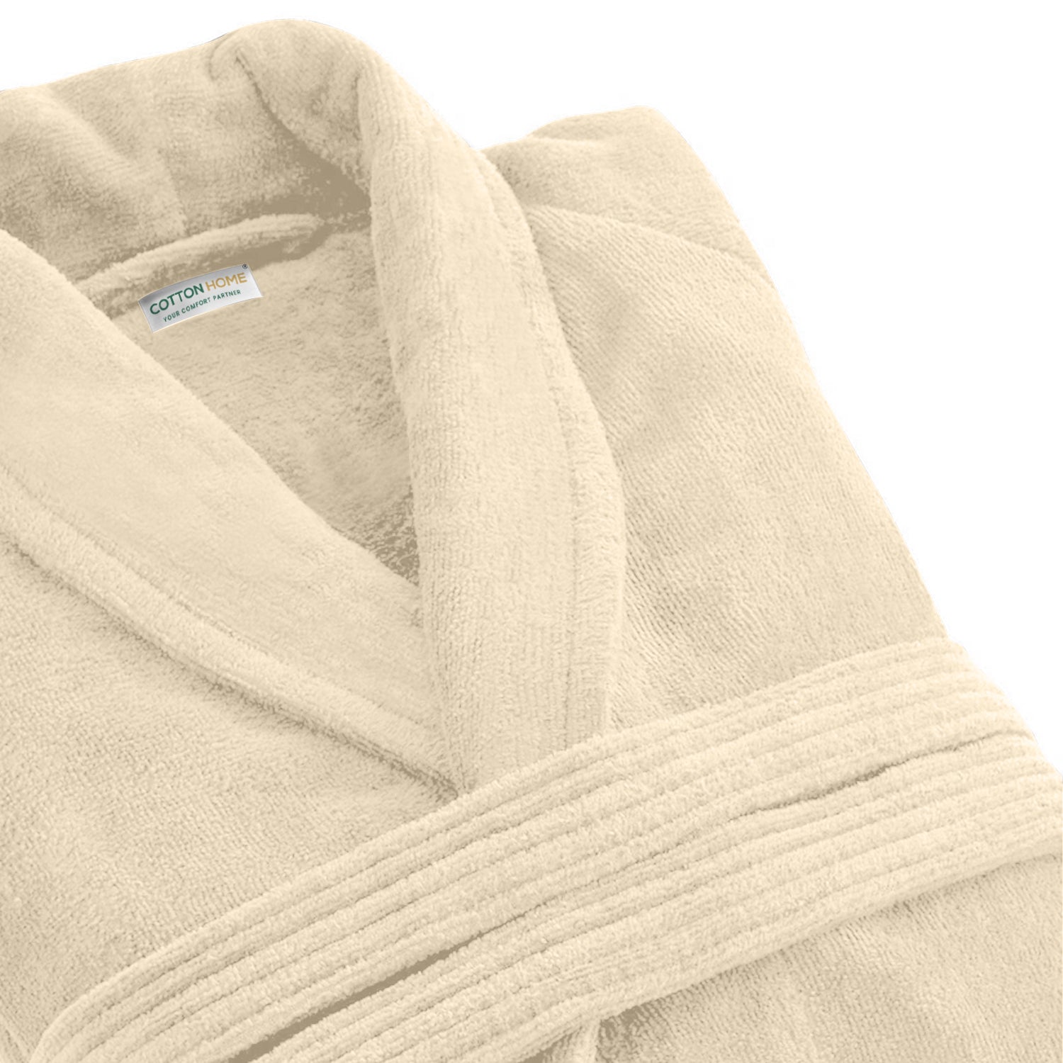 Premium Cotton Cream Terry Bathrobe with Pockets Suitable for Men and Women, Soft & Warm Terry Home Bathrobe, Sleepwear Loungewear, One Size Fits All - Cotton Home