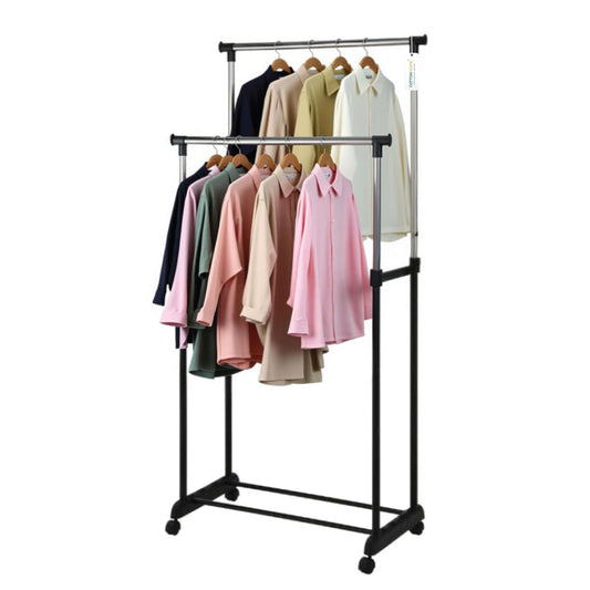 Clothes Rack – Double Rail Heavy-Duty Freestanding Metal Garment Organizer with Large Storage Capacity
