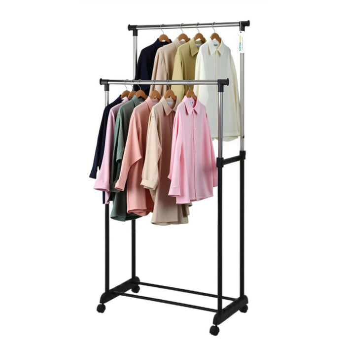 Clothes Rack – Double Rail Heavy-Duty Freestanding Metal Garment Organizer with Large Storage Capacity