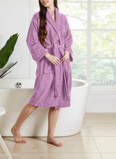 Premium Cotton Lavender Terry Bathrobe with Pockets Suitable for Men and Women, Soft & Warm Terry Home Bathrobe, Sleepwear Loungewear, One Size Fits All - Cotton Home