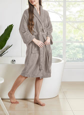 Premium Cotton Taupe Terry Bathrobe with Pockets Suitable for Men and Women, Soft & Warm Terry Home Bathrobe, Sleepwear Loungewear, One Size Fits All - Cotton Home