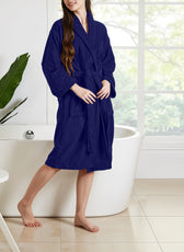 Premium Cotton Blue Terry Bathrobe with Pockets Suitable for Men and Women, Soft & Warm Terry Home Bathrobe, Sleepwear Loungewear, One Size Fits All - Cotton Home