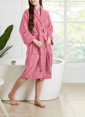 Premium Cotton Rose Pink Terry Bathrobe with Pockets Suitable for Men and Women, Soft & Warm Terry Home Bathrobe, Sleepwear Loungewear, One Size Fits All - Cotton Home