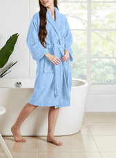 Premium Cotton Sky Blue Terry Bathrobe with Pockets Suitable for Men and Women, Soft & Warm Terry Home Bathrobe, Sleepwear Loungewear, One Size Fits All - Cotton Home