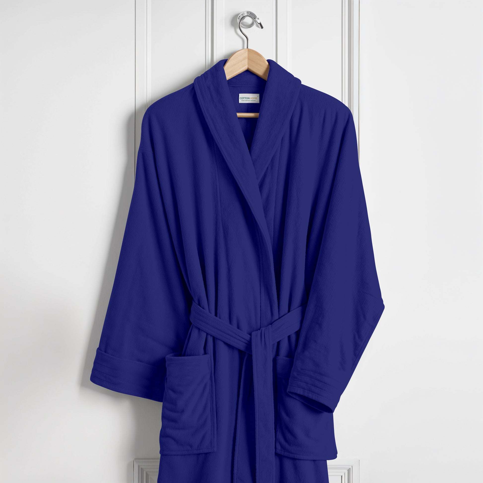 Premium Cotton Blue Terry Bathrobe with Pockets Suitable for Men and Women, Soft & Warm Terry Home Bathrobe, Sleepwear Loungewear, One Size Fits All - Cotton Home