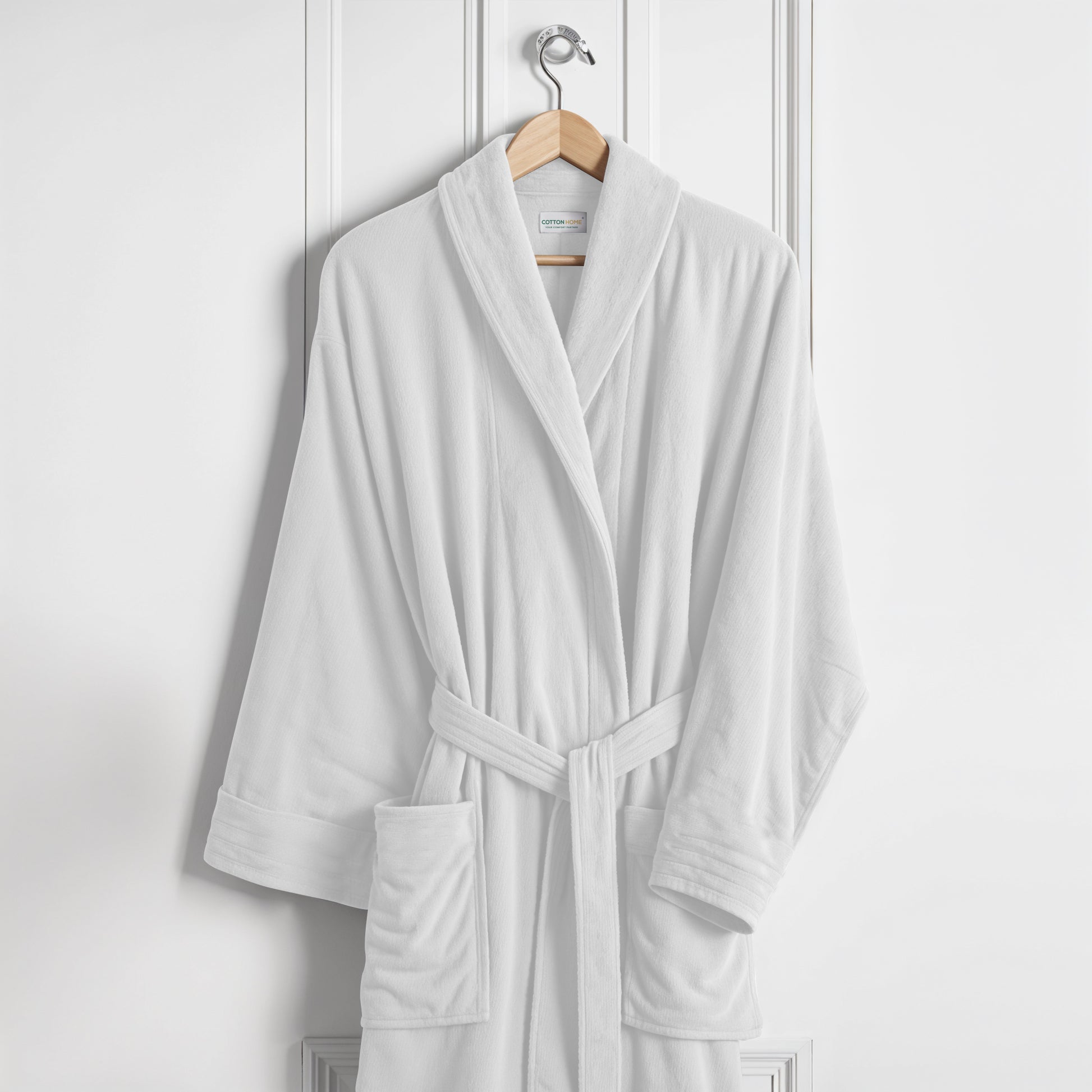 Premium Cotton White Terry Bathrobe with Pockets Suitable for Men and Women, Soft & Warm Terry Home Bathrobe, Sleepwear Loungewear, One Size Fits All - Cotton Home
