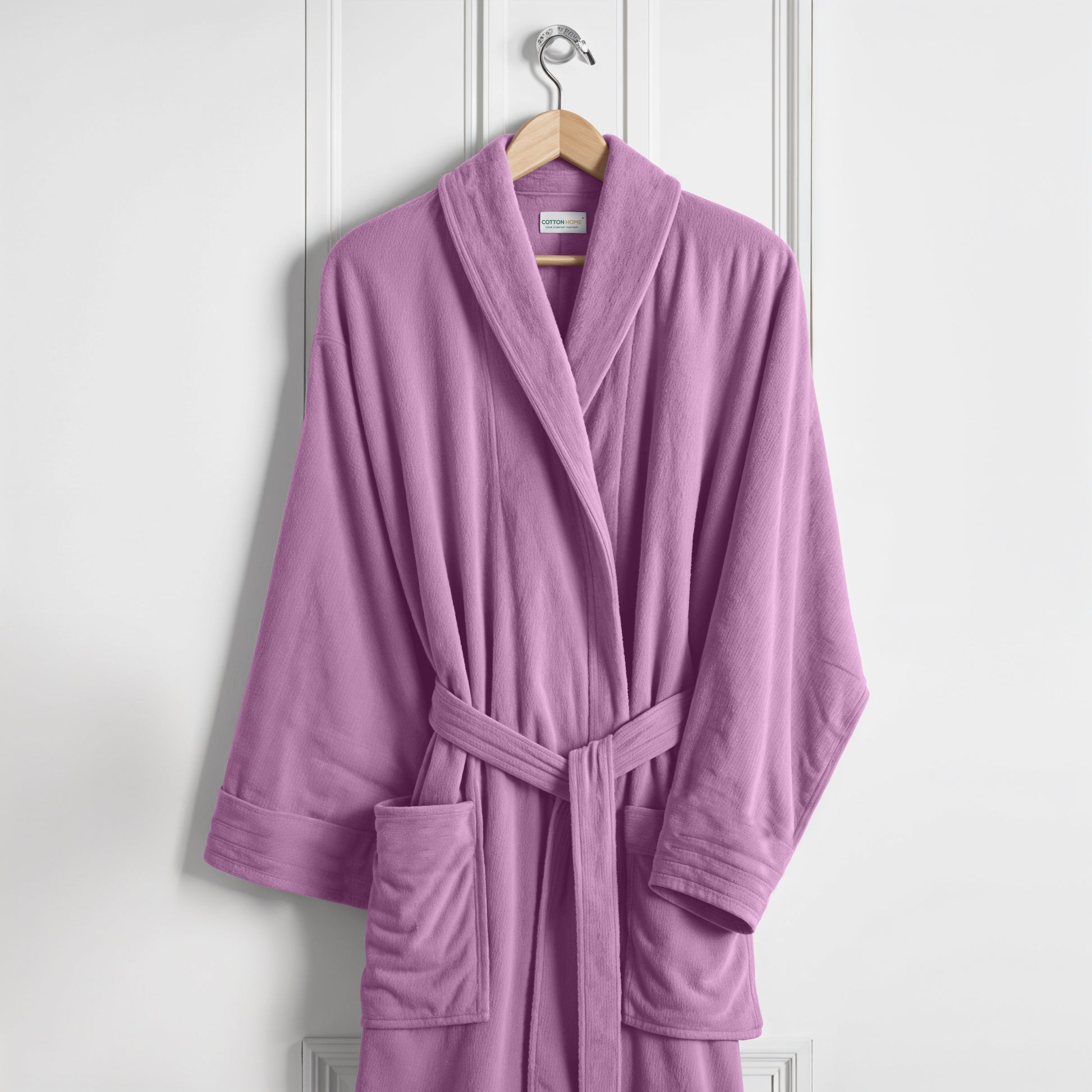 Premium Cotton Lavender Terry Bathrobe with Pockets Suitable for Men and Women, Soft & Warm Terry Home Bathrobe, Sleepwear Loungewear, One Size Fits All - Cotton Home