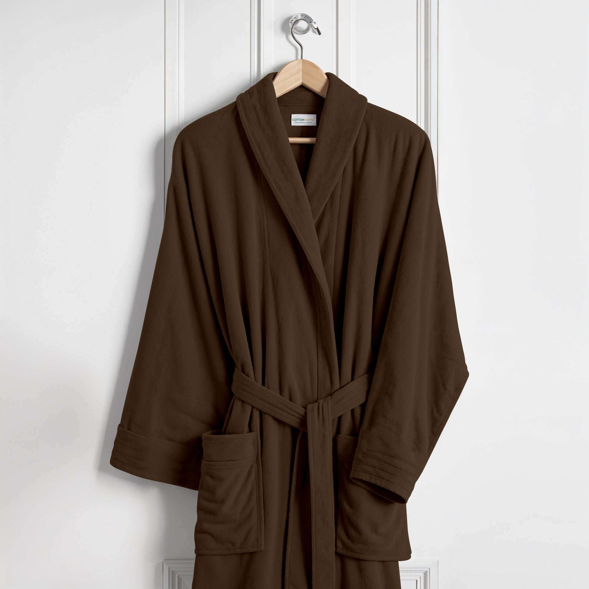 Premium Cotton Brown Terry Bathrobe with Pockets Suitable for Men and Women, Soft & Warm Terry Home Bathrobe, Sleepwear Loungewear, One Size Fits All - Cotton Home