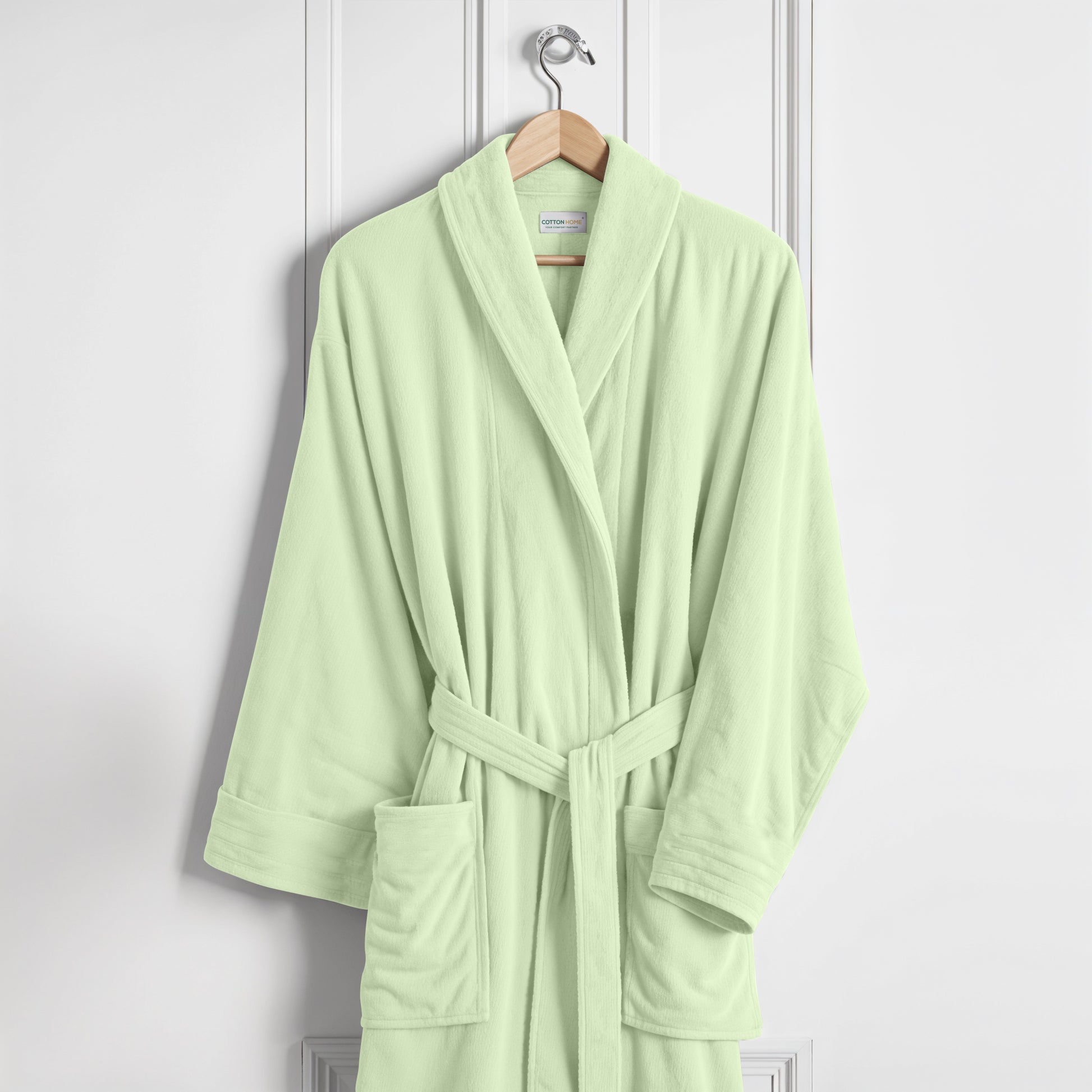 Premium Cotton Mint Green Terry Bathrobe with Pockets Suitable for Men and Women, Soft & Warm Terry Home Bathrobe, Sleepwear Loungewear, One Size Fits All - Cotton Home