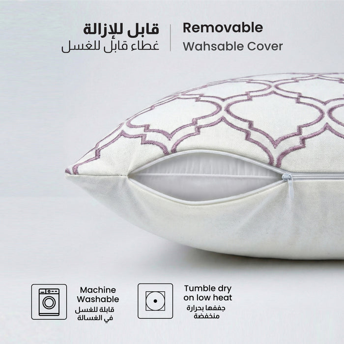 Embroidered Cotton Decorative Throw Pillows Pack of 2 - 45x45 cm Pink Modern Quatrefoil