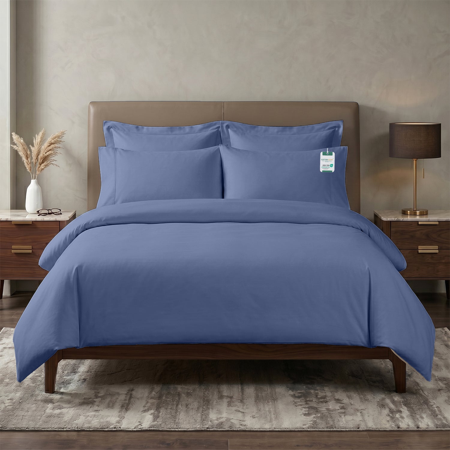 Egyptian Cotton 6 Piece Duvet Cover Set 220x240cm Blue Grey