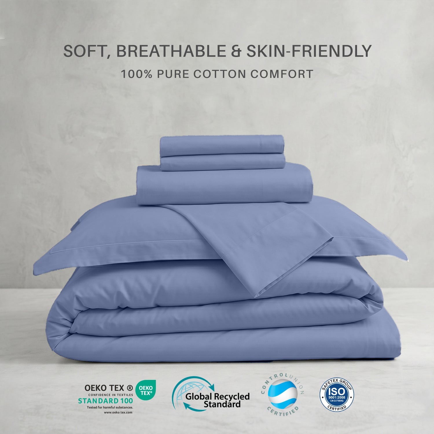 Egyptian Cotton 6 Piece Duvet Cover Set 220x240cm Blue Grey