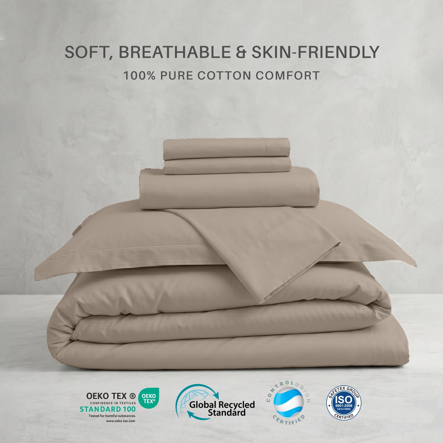 Egyptian Cotton 6 Piece Duvet Cover Set 220x240cm Champagne