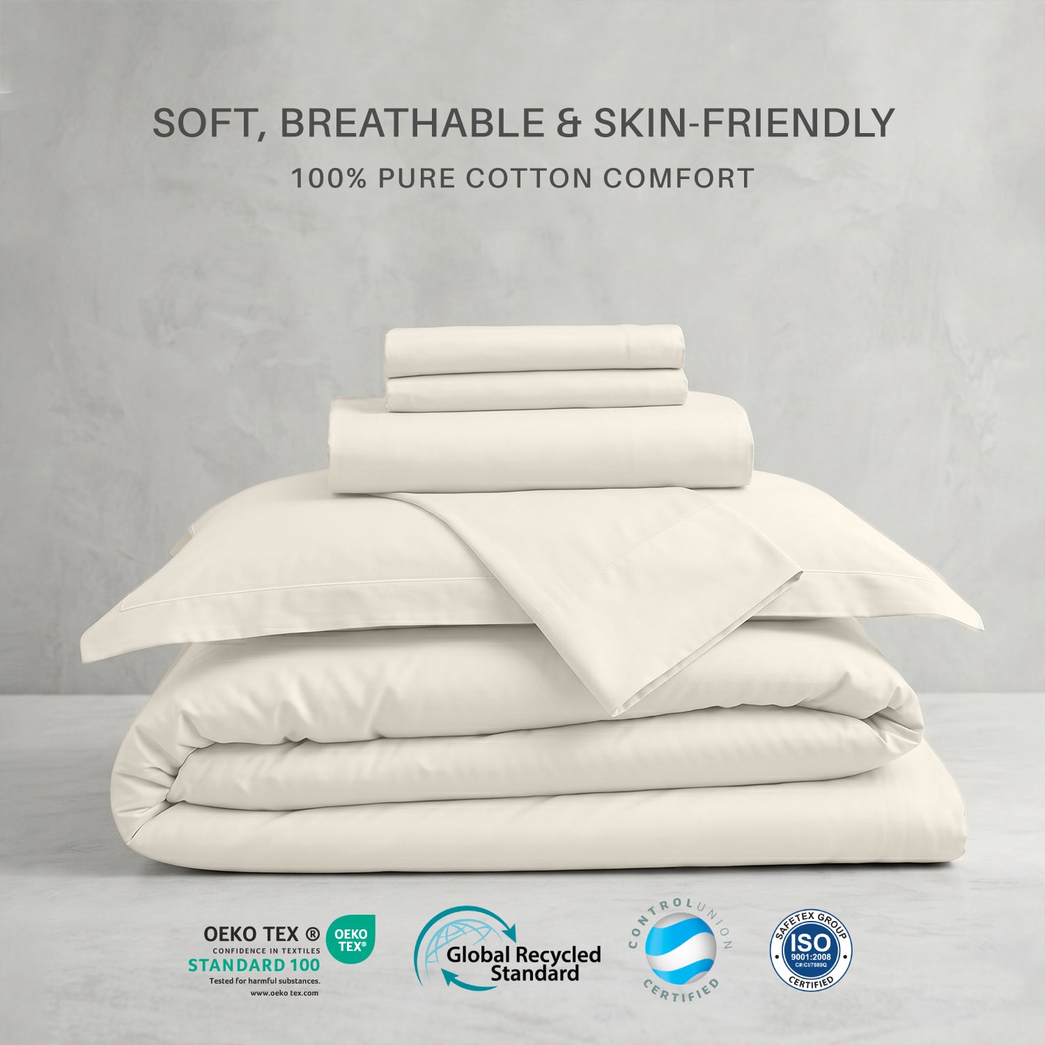 Egyptian Cotton 6 Piece Duvet Cover Set 220x240cm Cream
