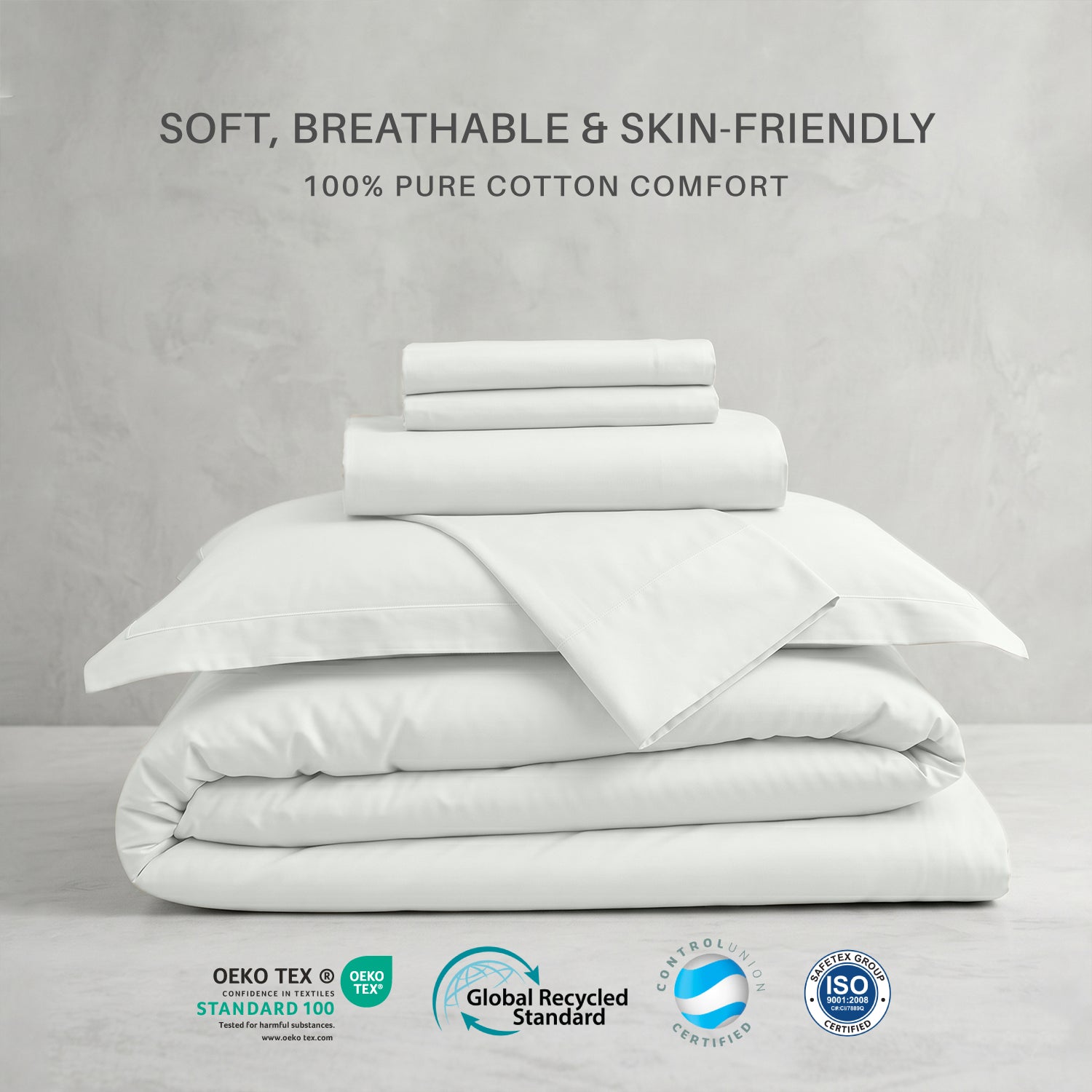 Egyptian Cotton 6 Piece Duvet Cover Set 220x240cm Foggy Stone