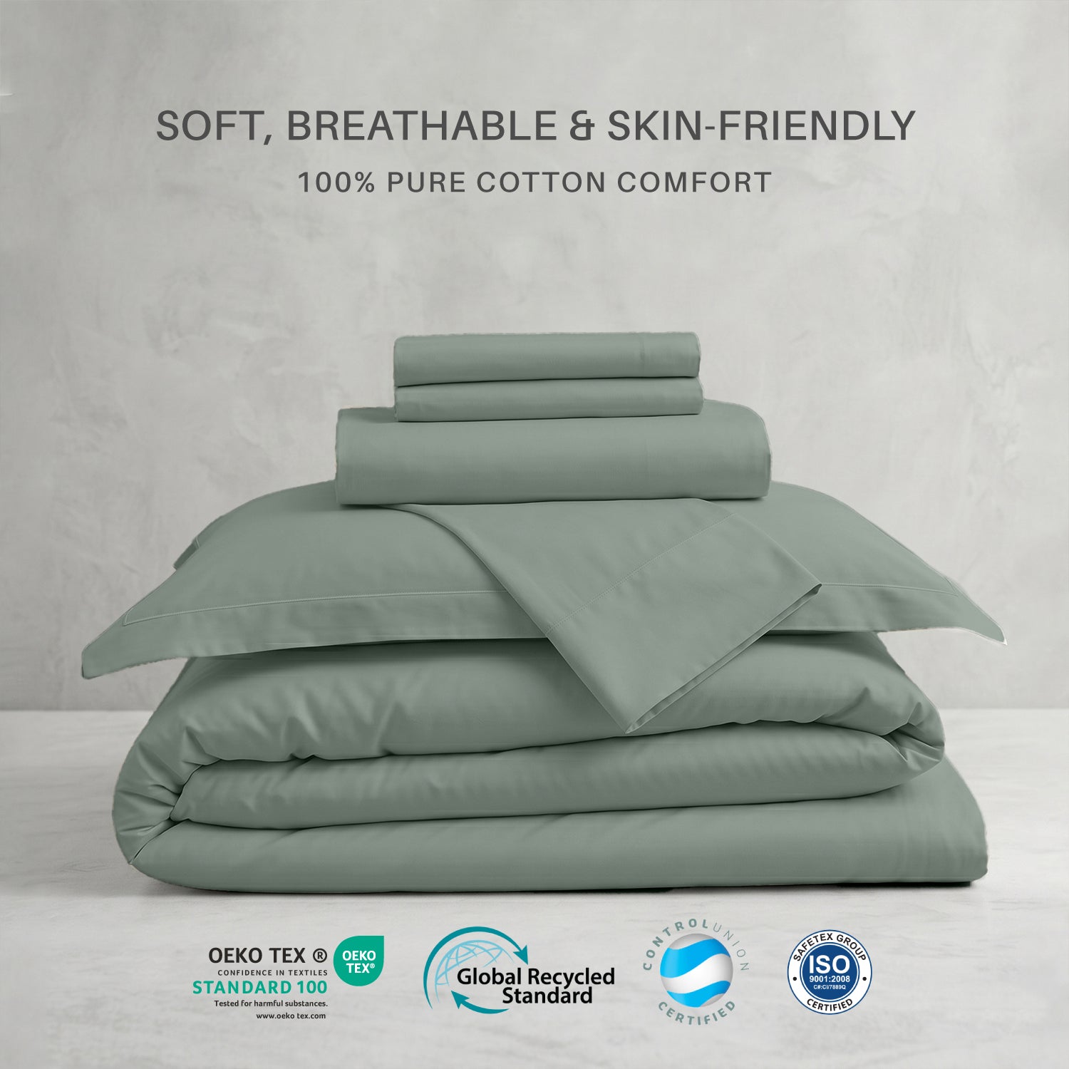 Egyptian Cotton 6 Piece Duvet Cover Set 220x240cm Seige Green