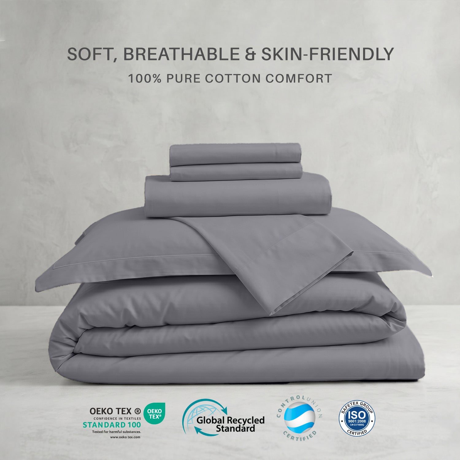 Egyptian Cotton 6 Piece Duvet Cover Set 220x240cm Silver