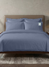 Egyptian Cotton 6 Piece Stripe Duvet Cover Set 220x240cm Blue Grey