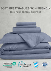 Egyptian Cotton 6 Piece Stripe Duvet Cover Set 220x240cm Blue Grey