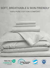 Egyptian Cotton 6 Piece Stripe Duvet Cover Set 220x240cm Foggy Stone