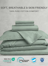 Egyptian Cotton 6 Piece Stripe Duvet Cover Set 220x240cm Seige Green