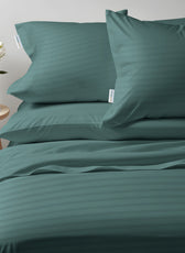 Egyptian Cotton Jacquard  6 Piece Duvet Cover Set Stripe 220x240cm Teal - Cotton Home