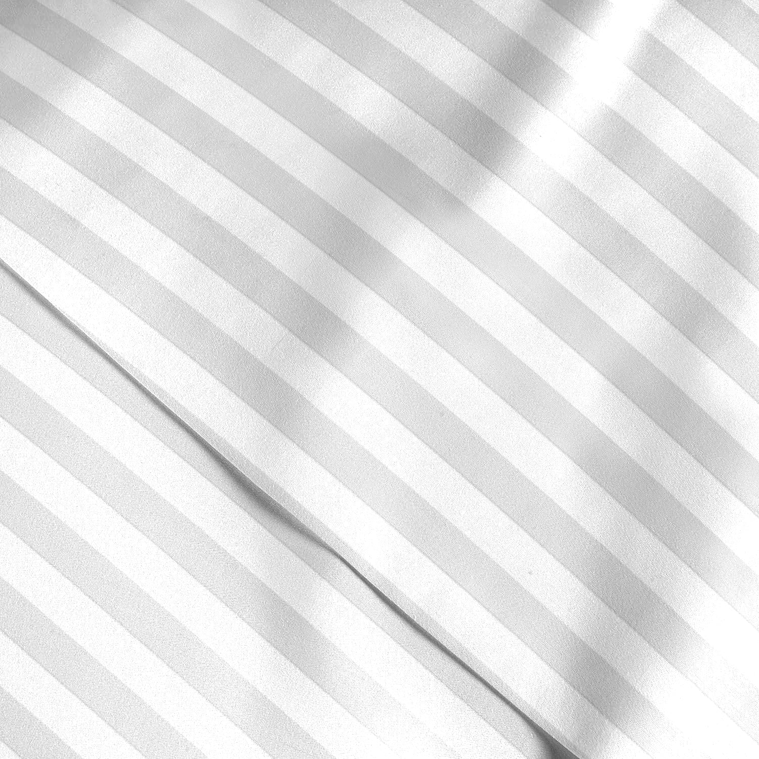 Premium High Quality Cotton 250TC Queen Stripe 6 Piece Duvet Cover Set 220x240cm White - Cotton Home