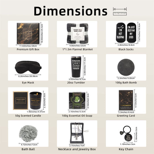 Bath Gift Box Set – Luxe Black Spa Care Package with 12 Relaxing Self-Care Items for Women, Mom, Wife, Sister, Friends