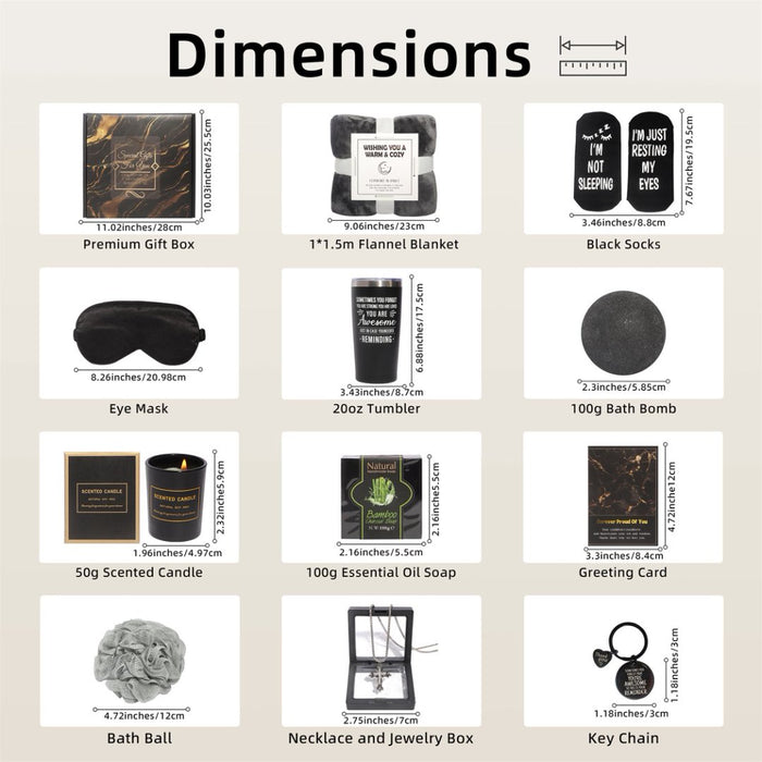 Bath Gift Box Set – Luxe Black Spa Care Package with 12 Relaxing Self-Care Items for Women, Mom, Wife, Sister, Friends