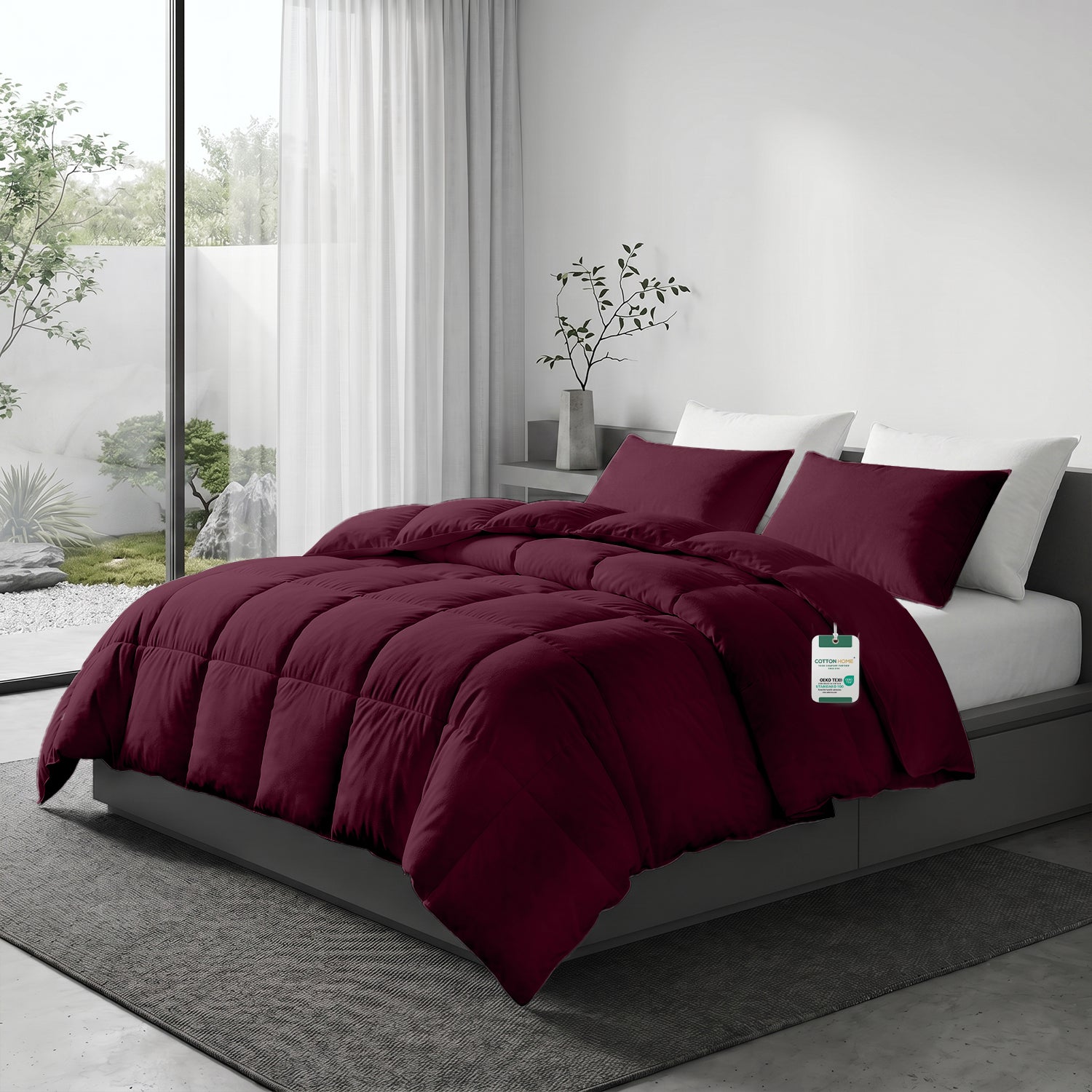 3PC Comforter Set Solid Dyed Microfiber Bordo 220×240cm