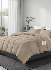 3PC Comforter Set Solid Dyed Microfiber DK Beige 220×240cm