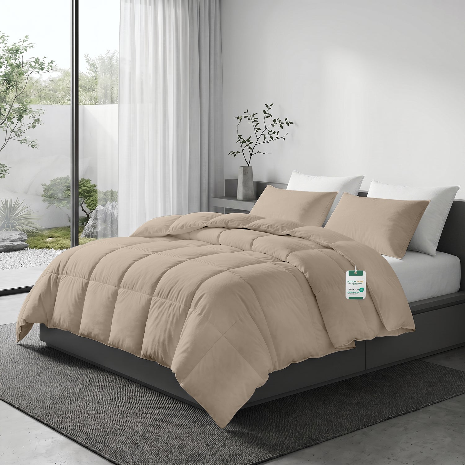 3PC Comforter Set Solid Dyed Microfiber DK Beige 220×240cm