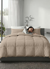 3PC Comforter Set Solid Dyed Microfiber DK Beige 220×240cm
