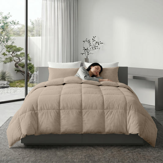 3PC Comforter Set Solid Dyed Microfiber DK Beige 220×240cm