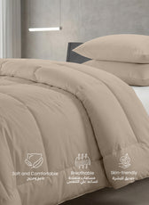 3PC Comforter Set Solid Dyed Microfiber DK Beige 220×240cm