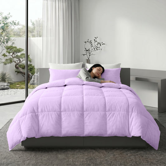 3PC Comforter Set Solid Dyed Microfiber Light Purple 220×240cm