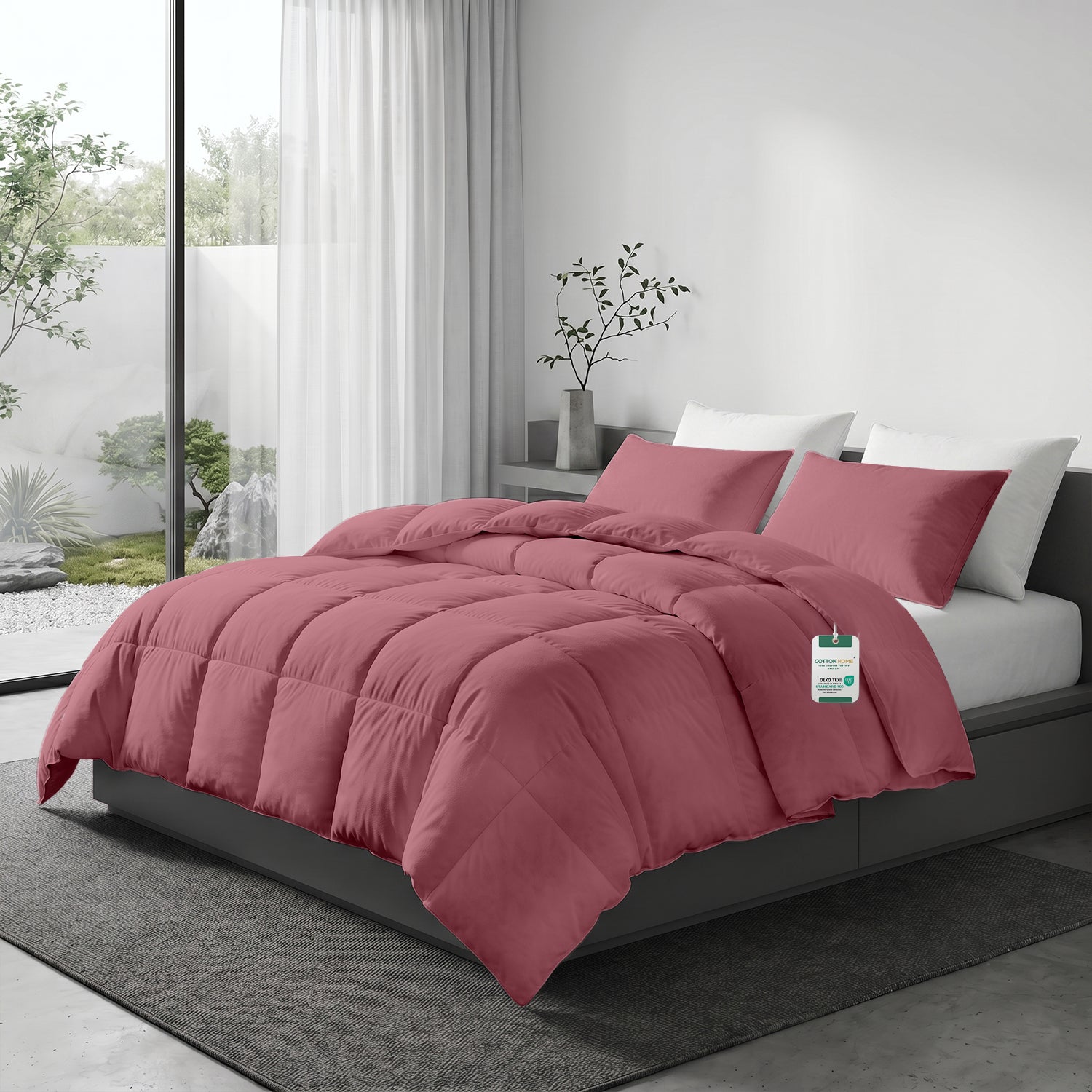 3PC Comforter Set Solid Dyed Microfiber Mauve 220×240cm